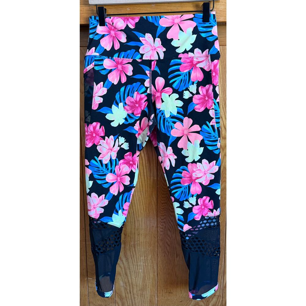 PINK Victoria's Secret Tropical Floral Mesh Leggings  L - Picture 5 of 12